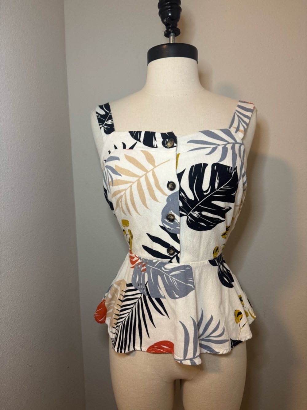 Monteau Tropical Print Peplum Top